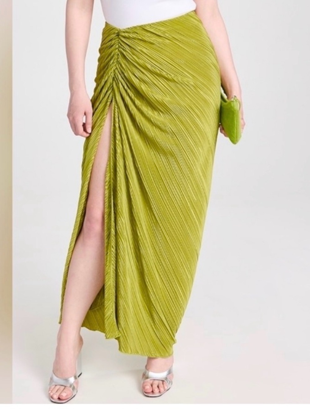 Good American Pleated Twist-Front Maxi Skirt - Lime Green